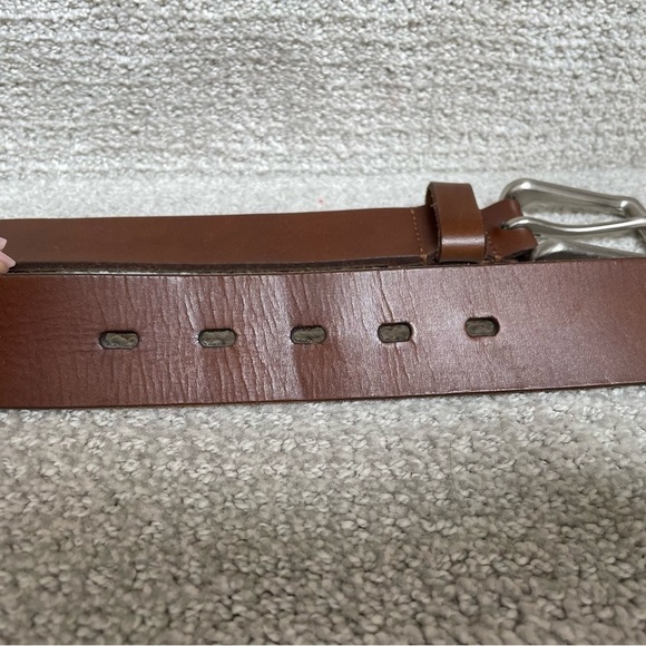 Genuine Leather Brown Substantial Brushed Silver Men's Size 44" Waist Belt - Picture 3 of 12